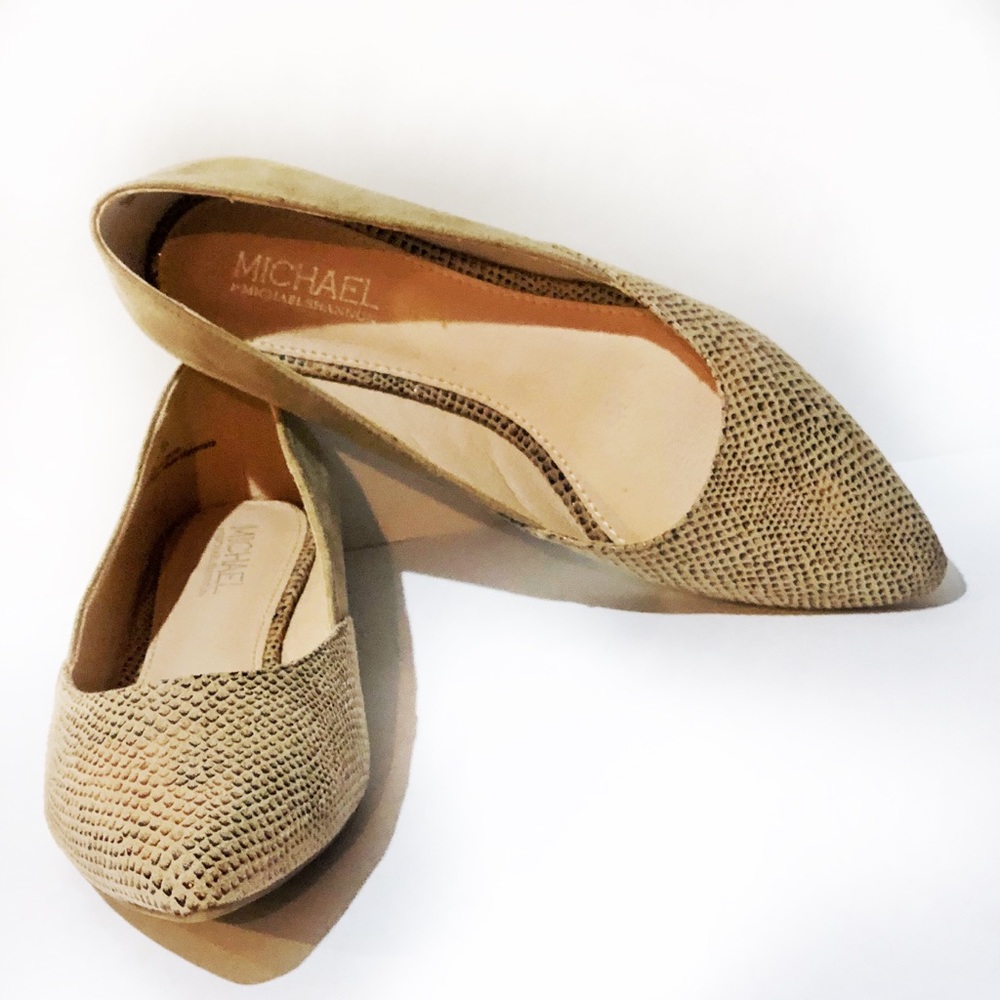Michael Shannon Slip On Shoes Size 6M Pointed Toe Snake Print & Faux Suede Back